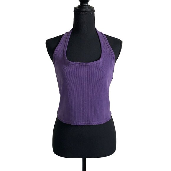 Wild Fable Junior Purple Summer Stretchy Ribbed Halter Cropped Tank Top Size XS - Picture 3 of 11
